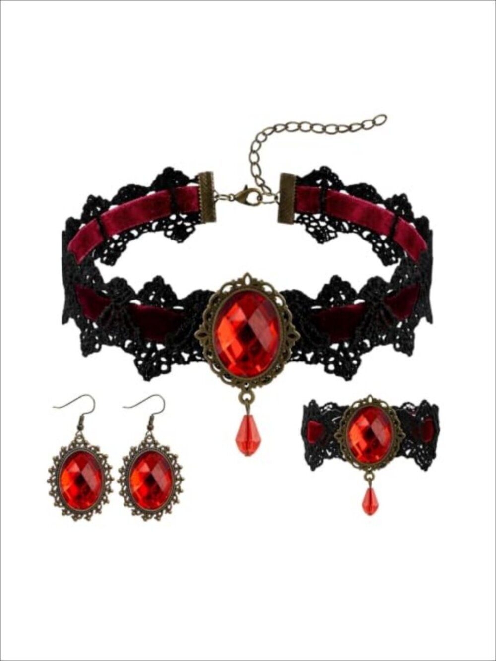 Gothic Lace Choker Necklace Bracelet Earring Set Costume Accessories